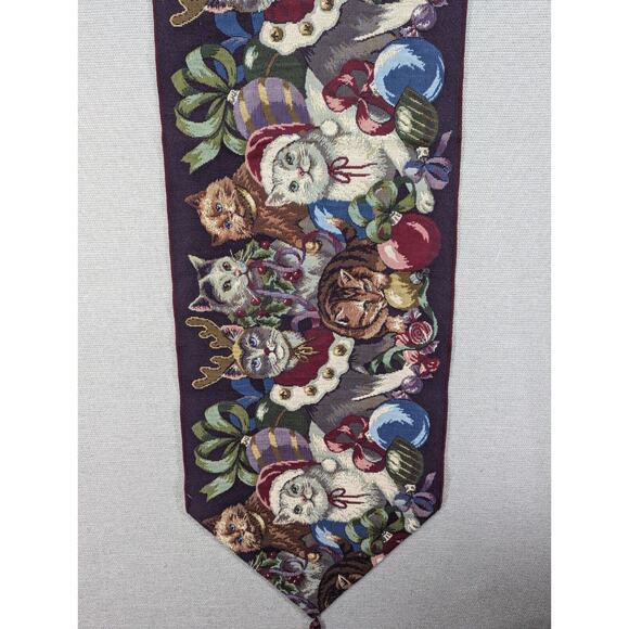 Holiday Cats Tapestry Table Runner Christmas Holiday Winter 52" x 13" - Picture 3 of 4